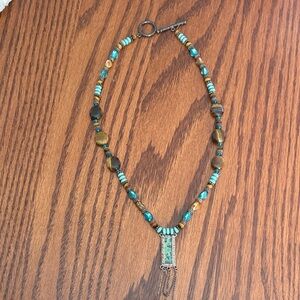 Turquoise & Brown Beaded Pendant Necklace - Women Jewelry